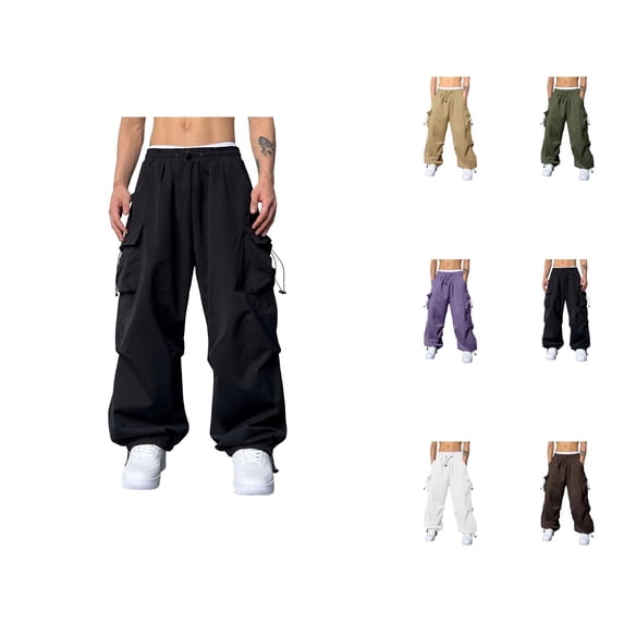Baggy Cargo Pants Men 2026 Fashion Drawstring Elastic Waist Loose Fit Parachute Pants Harem Joggers with Pockets Streetwear
