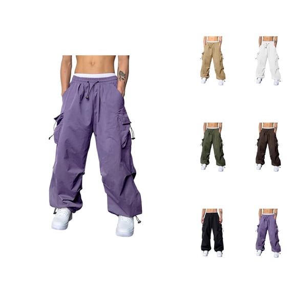Baggy Cargo Pants Men 2026 Fashion Drawstring Elastic Waist Loose Fit Parachute Pants with Pockets Harem Joggers Streetwear