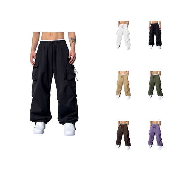 Baggy Cargo Pants Men 2026 Fashion Elastic Waist Drawstring Loose Fit Parachute Pants Harem Joggers with Pockets Streetwear