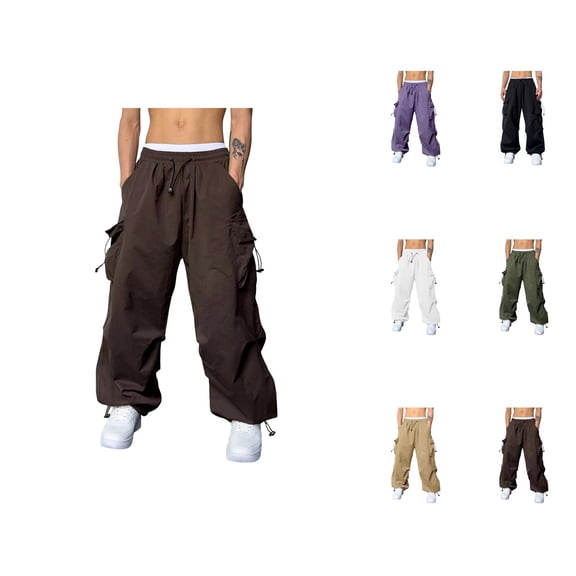 Baggy Cargo Pants Men 2026 Fashion Elastic Waist Drawstring Loose Fit Parachute Pants with Pockets Harem Joggers Streetwear