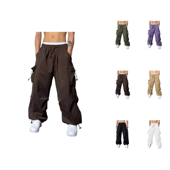 Baggy Cargo Pants Men 2026 Trendy Drawstring Elastic Waist Loose Fit Parachute Pants Harem Joggers with Pockets Streetwear