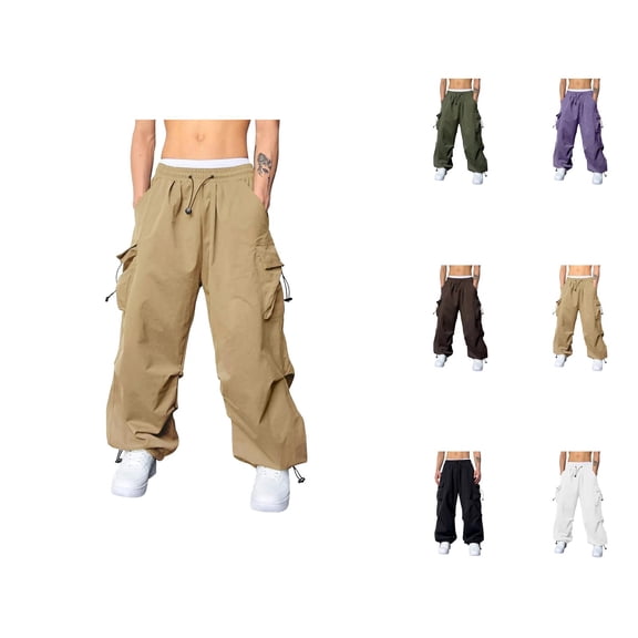 Baggy Cargo Pants Men 2026 Trendy Drawstring Elastic Waist Loose Fit Parachute Pants Harem Joggers with Pockets Streetwear