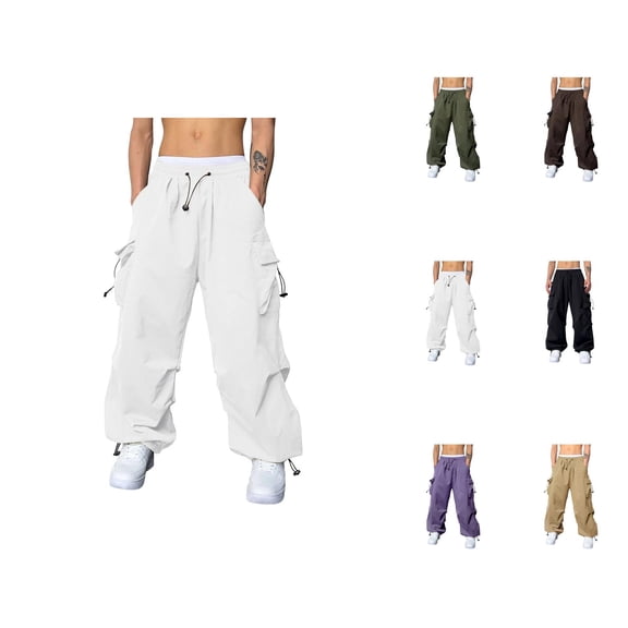 Baggy Cargo Pants Men 2026 Trendy Elastic Waist Drawstring Loose Fit Parachute Pants Harem Joggers with Pockets Streetwear