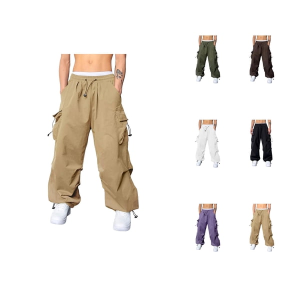 Baggy Cargo Pants Men 2026 Trendy Elastic Waist Drawstring Loose Fit Parachute Pants Harem Joggers with Pockets Streetwear