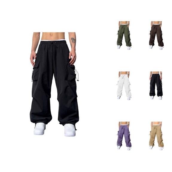 Baggy Cargo Pants Men 2026 Trendy Elastic Waist Drawstring Loose Fit Parachute Pants Harem Joggers with Pockets Streetwear