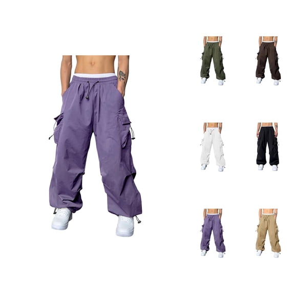 Baggy Cargo Pants Men 2026 Trendy Elastic Waist Drawstring Loose Fit Parachute Pants Harem Joggers with Pockets Streetwear