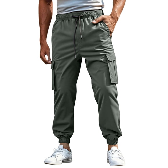 Baggy Cargo Pants Men Casual Pants with Elastic Cuff Straight Leg Lightweight Streetwear Trousers Spring Fall Green XXXXL