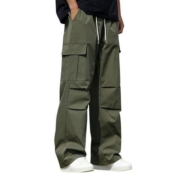 Baggy Cargo Pants Men Casual Work Pants Outdoor Athletic Street Style Loose Lightweight Spring Fall Trousers Green M
