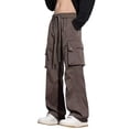 thumbnail image 1 of Baggy Cargo Pants Men High Street Parachute Pants Summer Drawstring Wide Leg Lightweight Athletic Workout Joggers Brown L, 1 of 6