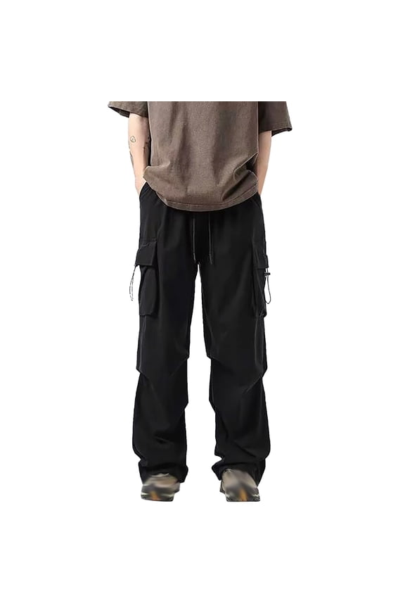 Baggy Cargo Pants Men Korean Style Casual Pants Wide Leg Droopy Oversized Lightweight Streetwear Trousers Black XXL