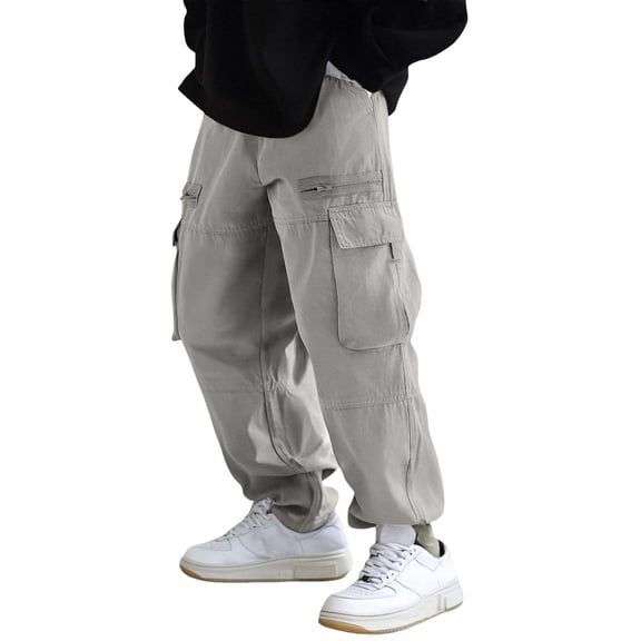 Baggy Cargo Pants Men Vintage Casual Pants High Street Urban Style Straight Leg Lightweight Streetwear Trousers Dark Gray XL