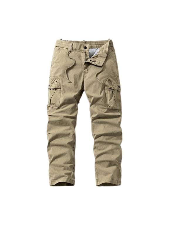 Baggy Cargo Pants Men Vintage Casual Pants Multi Pockets Relaxed Straight Leg Lightweight Workout Spring Fall Khaki 34