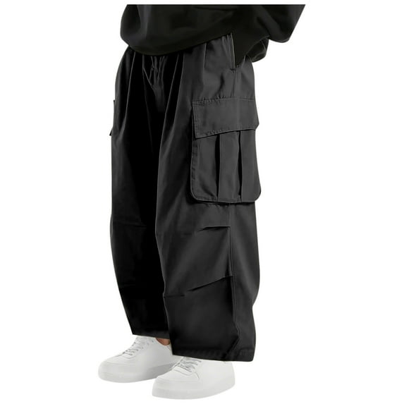 Baggy Cargo Pants Men's Wide Leg Pleated Barrel Sweatpants Multi Pockets Loose Oversized Casual Trousers XL, Black
