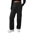 thumbnail image 1 of Baggy Cargo Pants Women Drawstring High Waisted Waterproof Hiking Pants Summer Wide Leg Tactical Pants with Pockets Black XL, 1 of 8