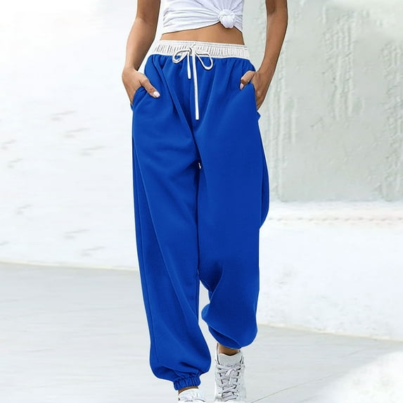 Baggy Cargo Pants Women High Waist Sweatpants for Women Loose Pocket Jogger Straight Y2K Cargo Pants Blue XXL