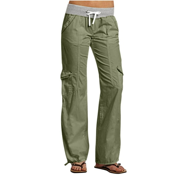 Baggy Cargo Pants Women High Waisted Cargo Pants Women Baggy Wide Leg Outdoor Pants Casual Military Trousers with Pockets S-173 Green XXL