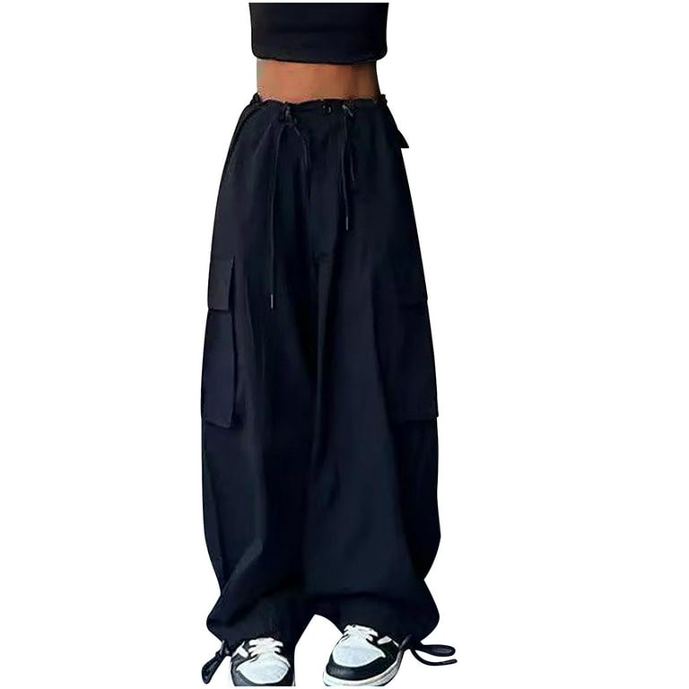 UPPADA Baggy Cargo Pants Women High Waisted Cargo Pants Women Casual Baggy Parachute Pants Drawstring Elastic Multiple Y2K Jogger with Pocket Womens Sweat Pants Walmart