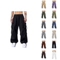 thumbnail image 1 of Baggy Cargo Pants for Men 2025 Elastic Waist Loose Drawstring Casual Parachute Pants with Pockets Streetwear Trousers, 1 of 1