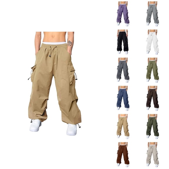 Baggy Cargo Pants for Men Elastic Waist Drawstring Loose Casual Parachute Pants with Pockets Streetwear Trousers