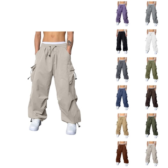 Baggy Cargo Pants for Men Elastic Waist Drawstring Loose Casual Parachute Pants with Pockets Streetwear Trousers