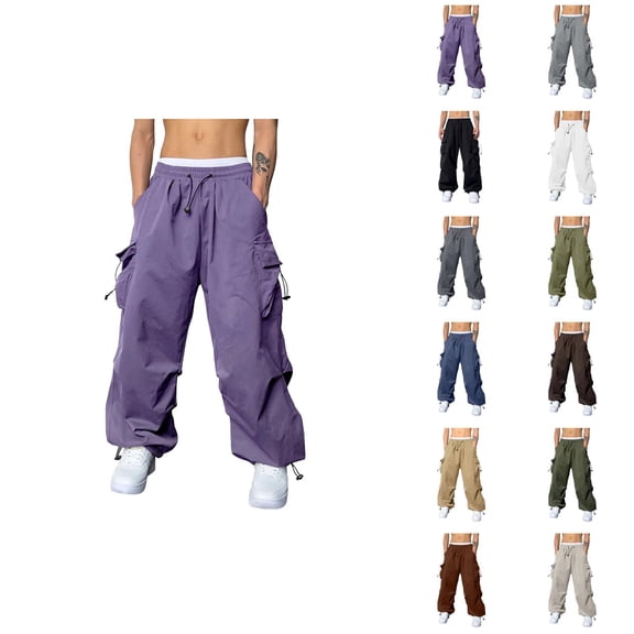 Baggy Cargo Pants for Men Elastic Waist Drawstring Loose Casual Parachute Pants with Pockets Streetwear Trousers