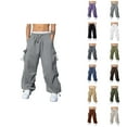 thumbnail image 1 of Baggy Cargo Pants for Men Elastic Waist Drawstring Loose Casual Parachute Pants with Pockets Streetwear Trousers, 1 of 1