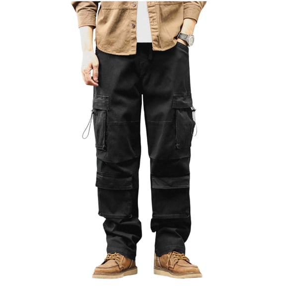 Baggy Cargo Pants for Men Fashion Outdoor Streetwear Casual Comfortable Cotton Pants Black S