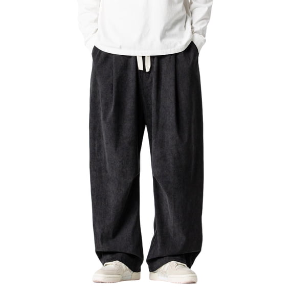 Baggy Cargo Pants for Men Long Parachute Pants Casual Drawstring Trouser with Pockets Black M