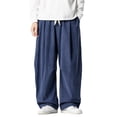 thumbnail image 1 of Baggy Cargo Pants for Men Long Parachute Pants Casual Drawstring Trouser with Pockets Navy 5XL, 1 of 6
