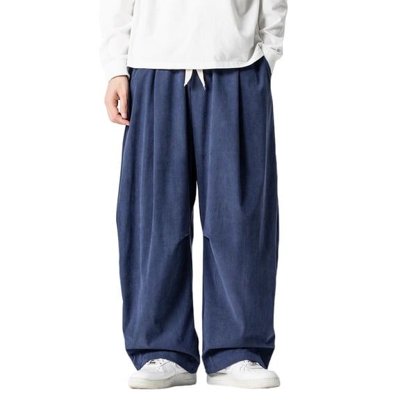 Baggy Cargo Pants for Men Long Parachute Pants Casual Drawstring Trouser with Pockets Navy 5XL