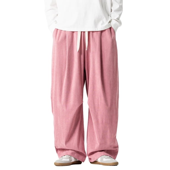 Baggy Cargo Pants for Men Long Parachute Pants Casual Drawstring Trouser with Pockets Pink 5XL