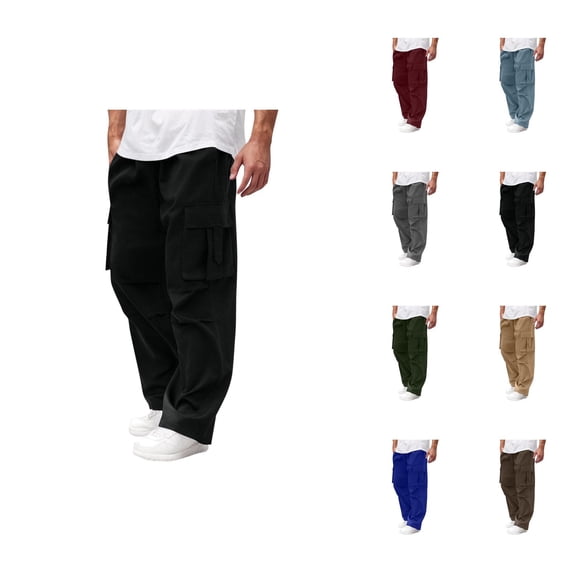 Baggy Cargo Pants for Men 2025 Solid Color Drawstring Elastic Waist Loose Fit Casual Pants with Pockets Trousers