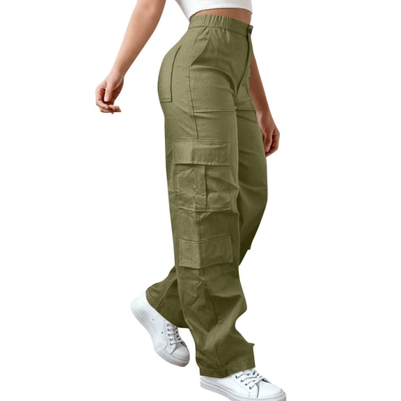 Baggy Cargo Pants for Women High Waisted Open Leg Pants Hiking Streetwear Fashion Outfits with Multiple Pockets Green 2XL