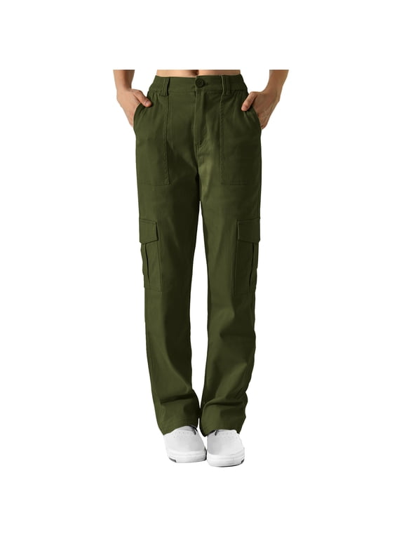 Baggy Cargo Pants for Women Stretch Low Waist Straight Trousers Ripstop Hiking Pants Multi-Pocket Bootcut Cargo Pants