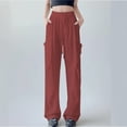 thumbnail image 1 of Baggy Cargo Pants for Women Trendy Parachute Pant Drawstring Trouser with Pockets Watermelon Red L, 1 of 4