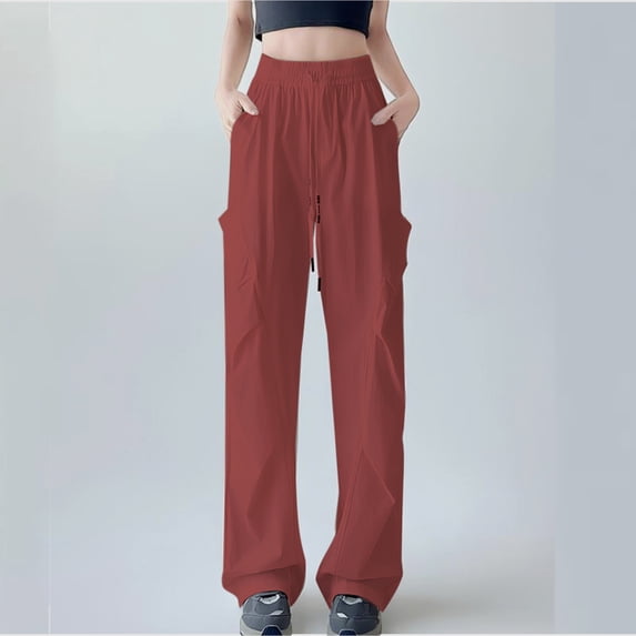 Baggy Cargo Pants for Women Trendy Parachute Pant Drawstring Trouser with Pockets Watermelon Red L