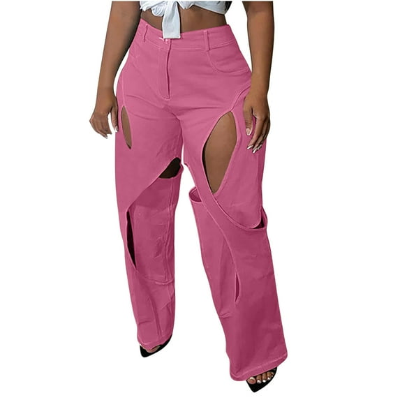 Baggy Cargo Pants for Women Trendy Patchwork Cutout Trousers High Waisted Straight Leg Pants Dressy Casual Work Pants