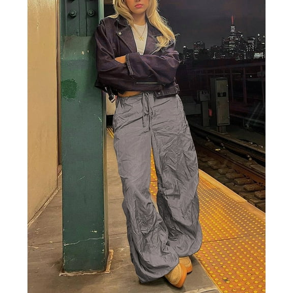 Baggy Cargo Pants with Pockets (L, Grey)
