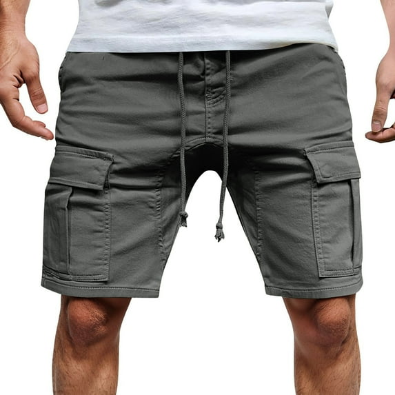 Baggy Cargo Shorts for Men Summer Casual Classic Solid Lightweight Drawstring Waisted Corduroy Shorts Bermuda Shorts Utility Hiking Wear (Dark Gray_03 , 2XL)