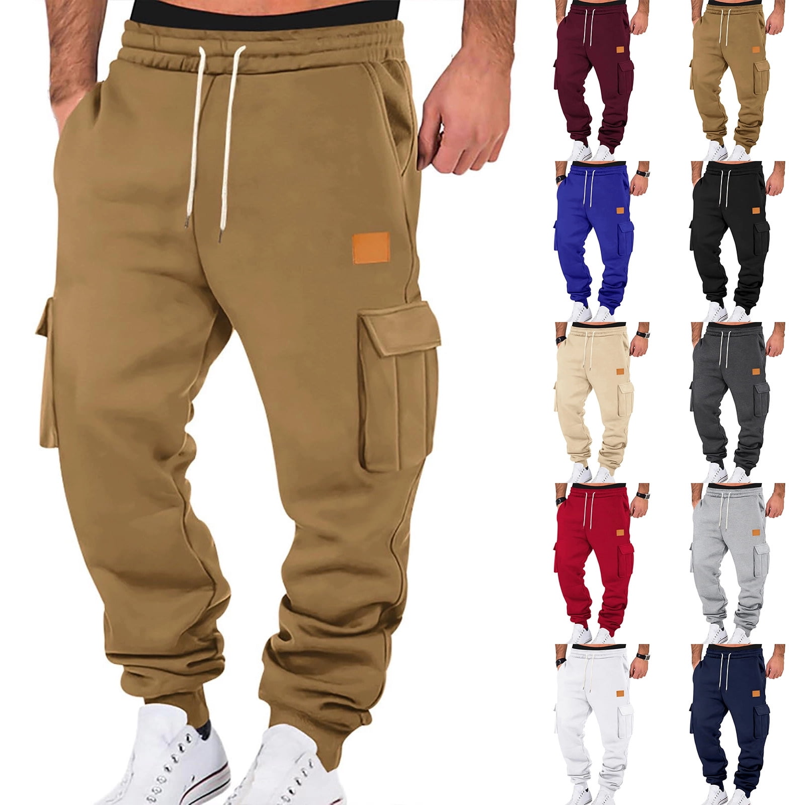 Baggy Cargo Sweatpants for Men Drawstring Waist Fleece Lined Joggers ...