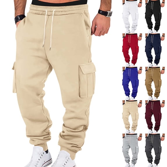 Baggy Cargo Sweatpants for Men Drawstring Waist Joggers with Pockets Soft Athletic Workout Track Pants Dark Gray L