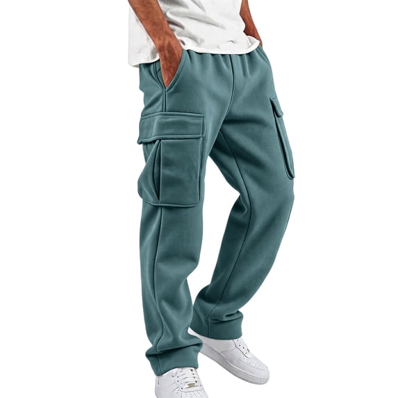 Baggy Cargo Sweatpants for Men Fleece Wide Leg Open Bottom Fall Drawstring Elastic Waist Gym Pants