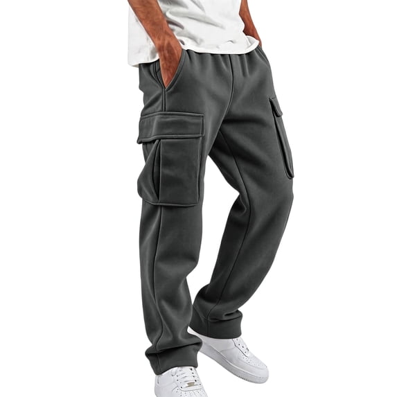 Baggy Cargo Sweatpants for Men Fleece Wide Leg Open Bottom Fall Drawstring Elastic Waist Gym Pants