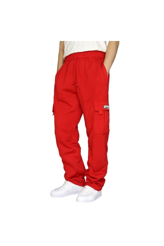 Baggy Cargo Sweatpants for Men Plus Size Drawstring Waist Joggers with Pockets Open Bottom Athletic Sweat Pants Red 5XL