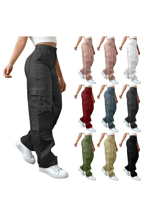 Baggy Cargo Trousers for Women High Waist Casual Streetwear Hiking Pants with Multi Pockets Dark Gray S