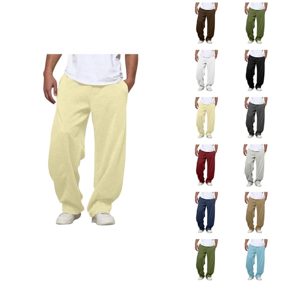 Baggy Casual Pants for Men 2025 Fall Winter Elastic Waist Drawstring Plain Sweatpants with Pockets Everyday Trousers