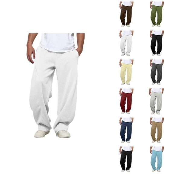 Baggy Casual Pants for Men 2025 Fall Winter Elastic Waist Drawstring Plain Sweatpants with Pockets Everyday Trousers