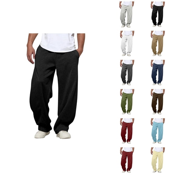 Baggy Casual Pants for Men 2025 Fall Winter Elastic Waist Drawstring Plain Sweatpants with Pockets Everyday Trousers