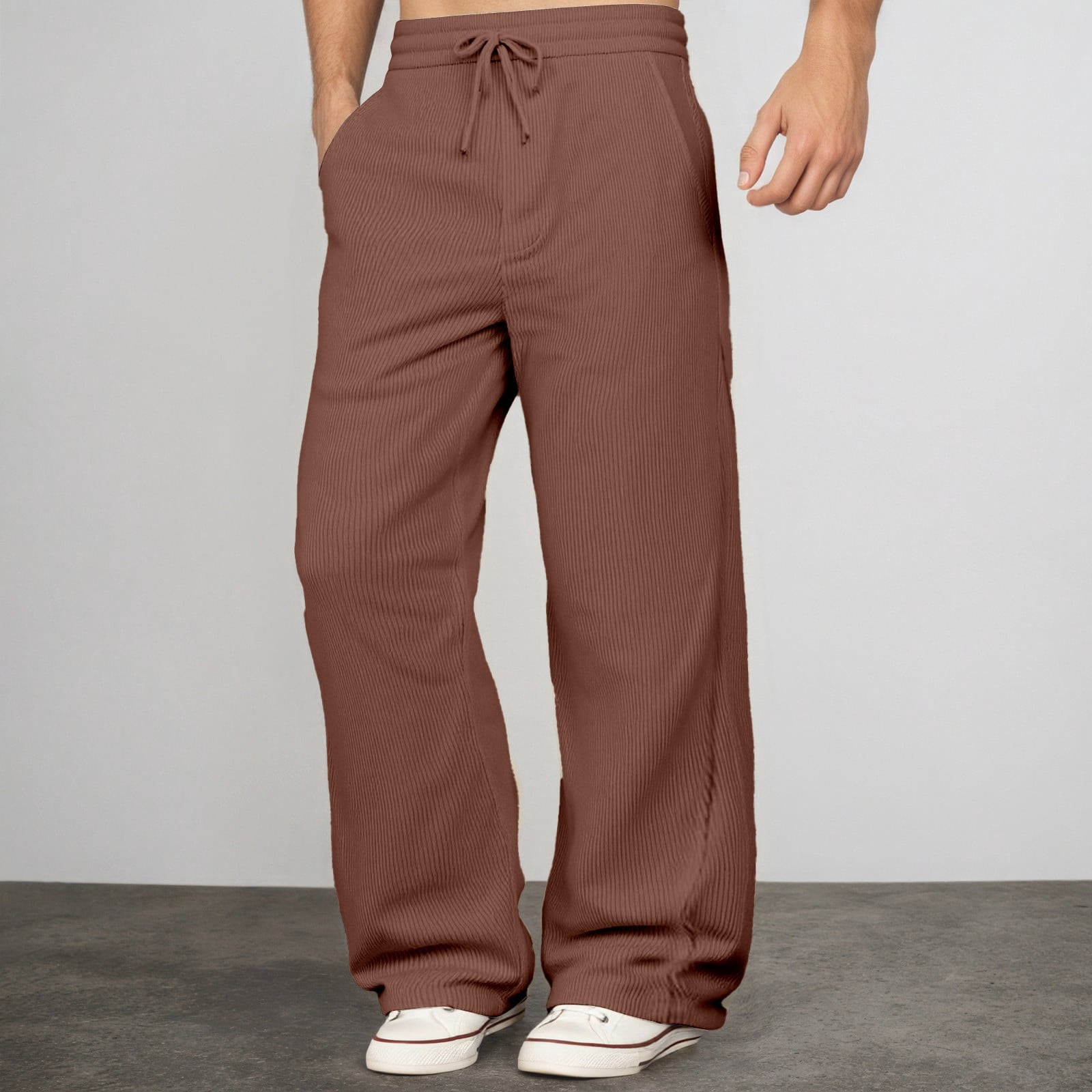 Baggy Corduroy Pants Men Elastic Waist Drawstring Wide Leg Sweatpants ...
