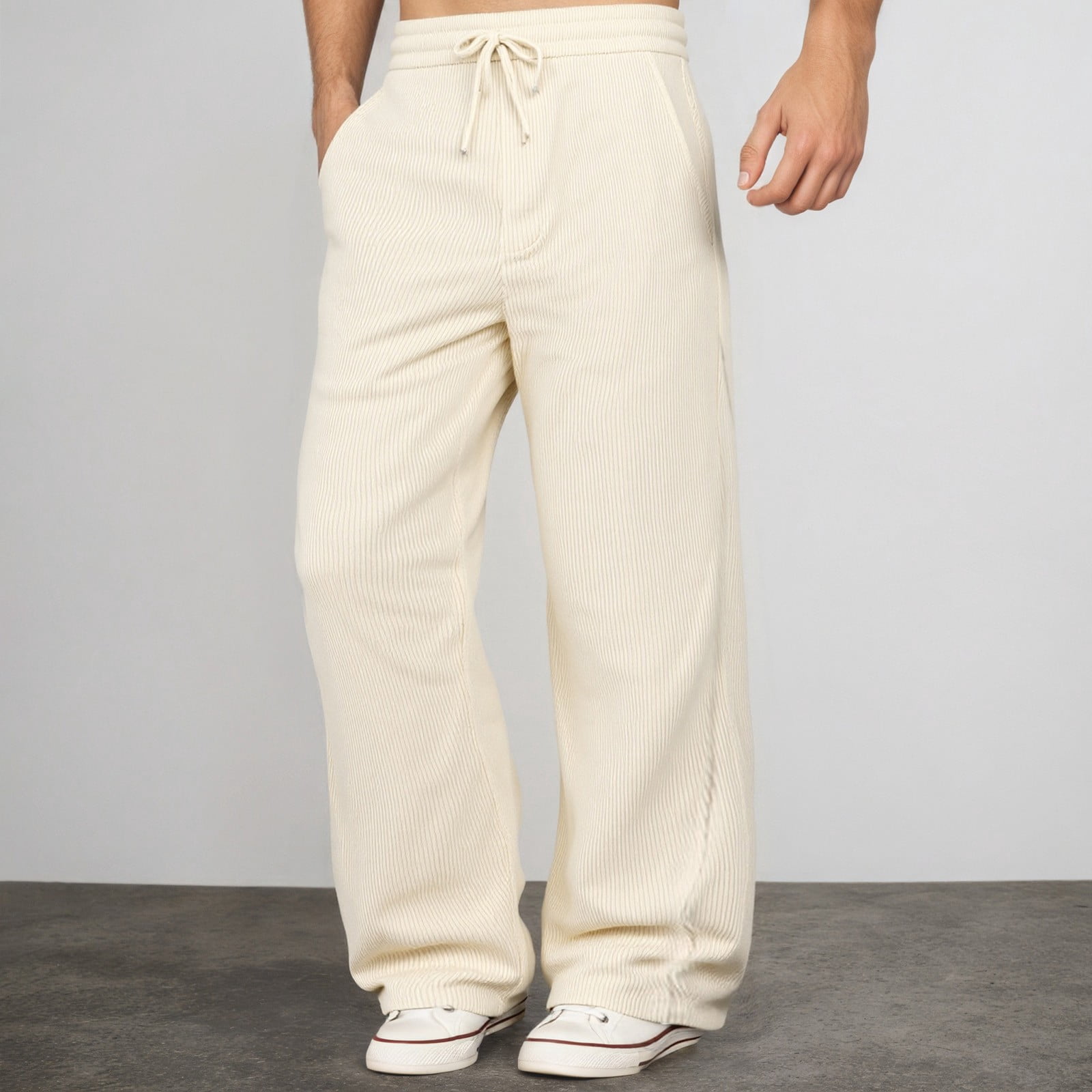 Baggy Corduroy Pants Men Elastic Waist Drawstring Wide Leg Sweatpants ...